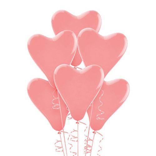Balão de Látex Nº 10 Coração Rosa 28cm C/ 25 Unidades