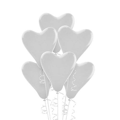 Balão de Látex Nº 6 Coração Branco 15cm C/ 50 Unidades