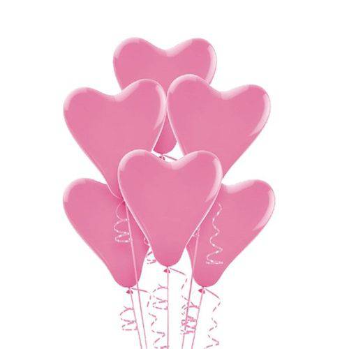 Balão de Látex Nº 6 Coração Rosa 15cm C/ 50 Unidades