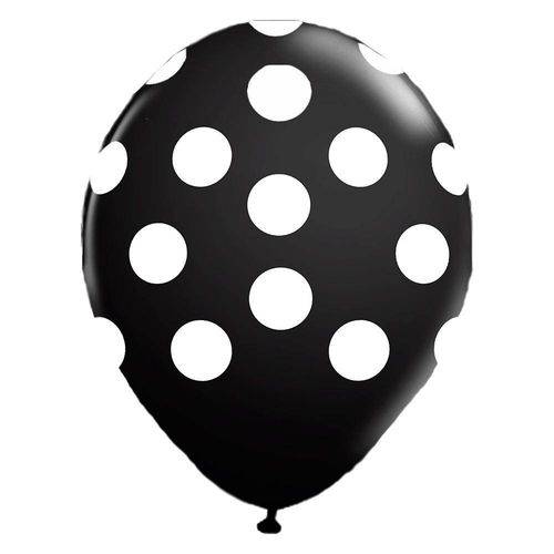 Balão de Látex Preto com Bolinhas Brancas 10” com 25 Unidades Balloontech
