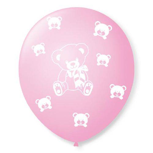 Balão Látex Bexiga Ursinhos Rosa e Branco N 9- 25 Unidades