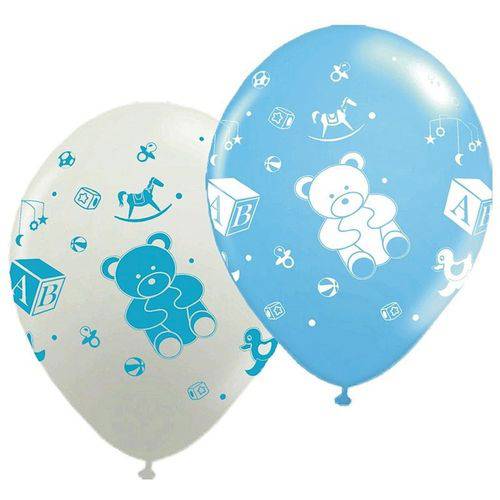 Balão Látex Brinquedos de Bêbe Azul N10 - 28cm C/ 25 Unidades