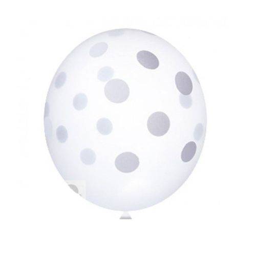 Balão Latéx Clear Poá Branco N10 - 25cm C/ 25 Unidades