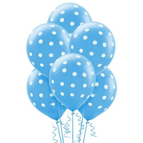 Balão Latéx Nº 10 - 25cm C/ 25 Unidades Azul Claro Poá Branco