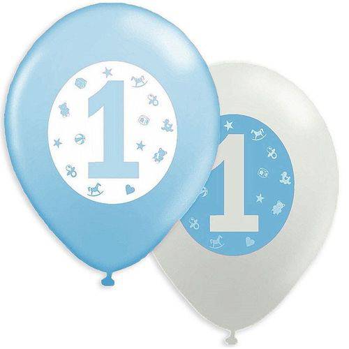 Balão Látex Primeiro Ano Azul N10 - 28cm C/ 25 Unidades
