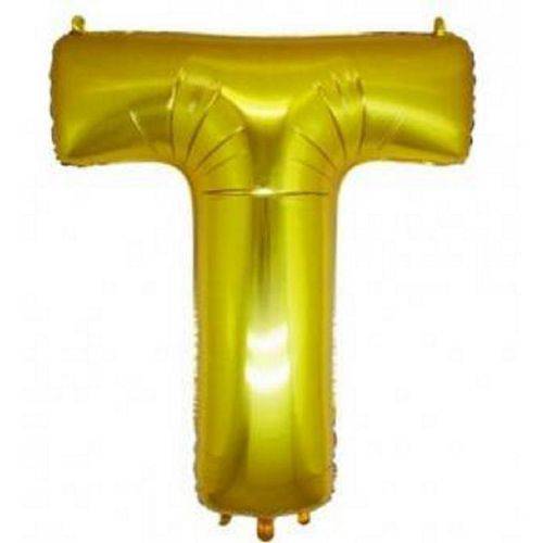 Balão Letra T Metalizado Dourado - 30cm X 40cm