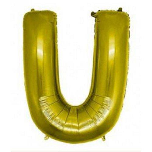 Balão Letra U Metalizado Dourado - 30cm X 40cm