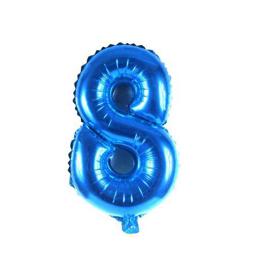 Balão Metalizado Azul Número 8