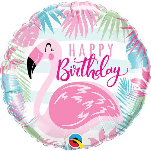 Balão Metalizado Birthday Flamingo 18 Polegadas 46 Cm C/1uni