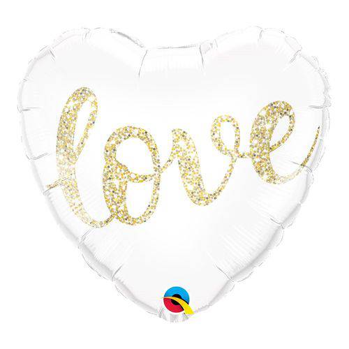 Balão Metalizado Coração 18 Polegadas - Amor, com Purpurina Ouro - Qualatex