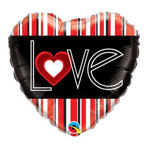 Balão Metalizado Coração 18 Polegadas - Amor Listras Vermelhas - Qualatex