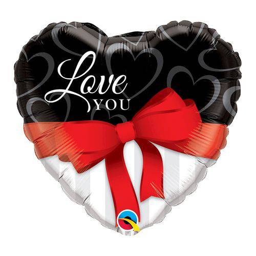 Balão Metalizado Coração 18 Polegadas - te Amo com Fita Vermelha - Qualatex