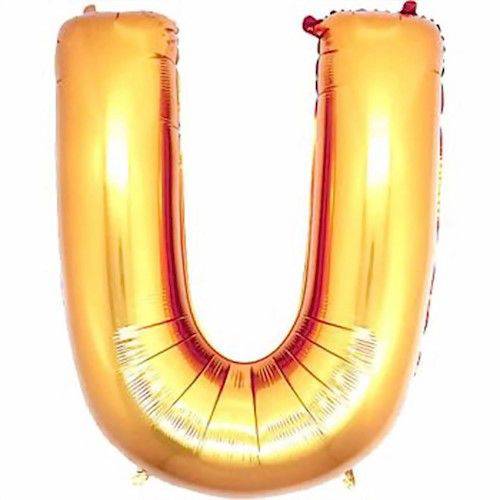 Balão Metalizado Dourado Letra U 45 Cm