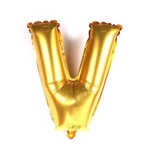 Balão Metalizado Dourado Letra V 45 Cm