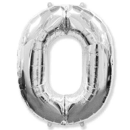 Balão Metalizado em Formato de Número 0 Prata - Flexmetal - 40 (Aprox. 100 Cm)