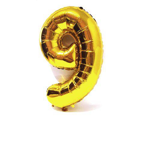 Balão Metalizado Gigante Dourado Número 9 75cm