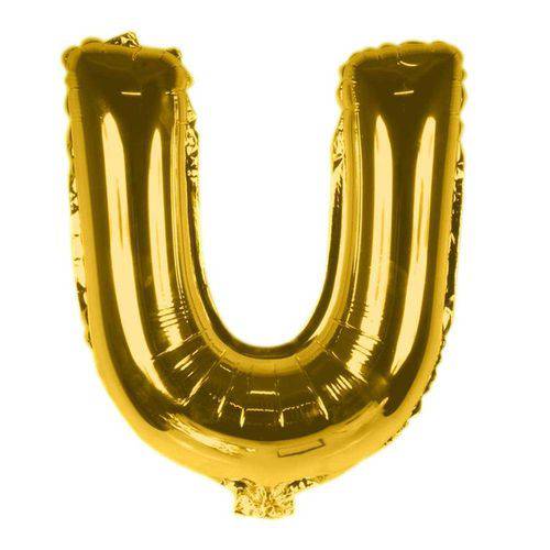 Balão Metalizado Letra U Dourado