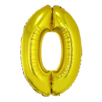 Balão Metalizado Número 0 40cm Ouro com Vareta Funny Fashion
