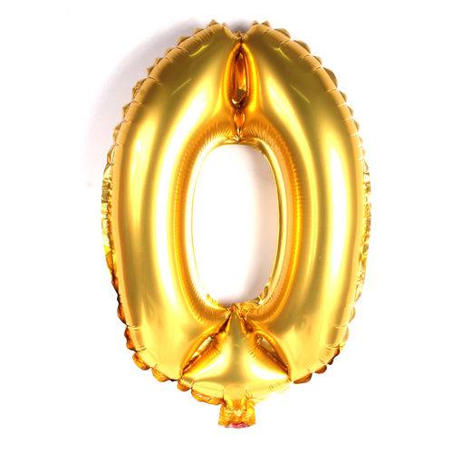 Balão Metalizado Número 0 Até 45cm Dourado
