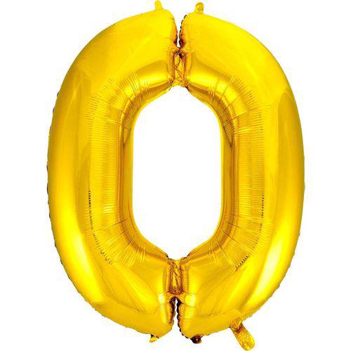 Balão Metalizado Numero 0 Ouro 100 Cm.