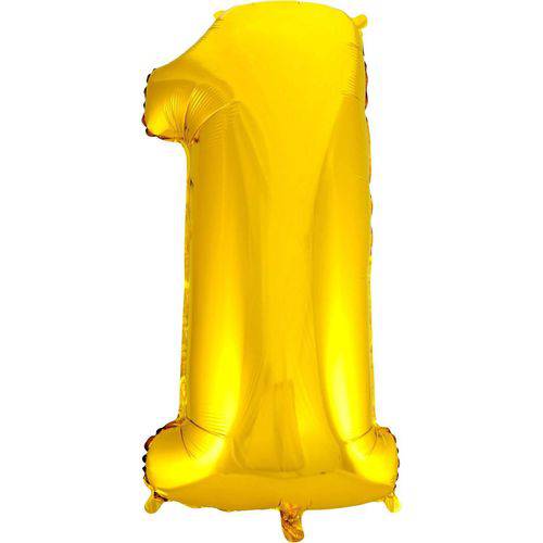 Balão Metalizado Numero 1 Ouro 100 Cm.