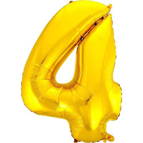 Balão Metalizado Numero 4 Ouro 100 Cm.