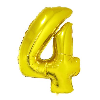 Balão Metalizado Número 4 Ouro 40cm com Vareta Funny Fashion