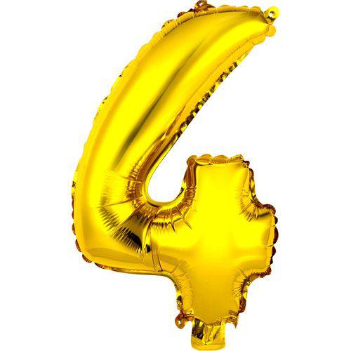 Balão Metalizado Numero 4 Ouro 40cm