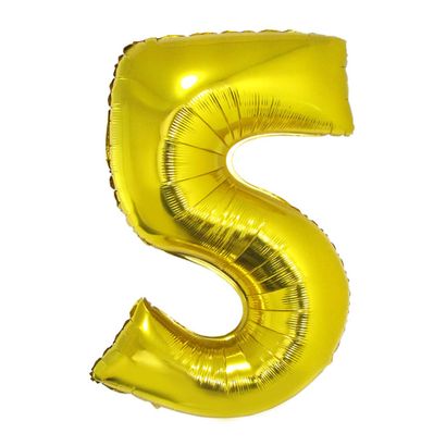 Balão Metalizado Número 5 Ouro 40cm com Vareta Funny Fashion