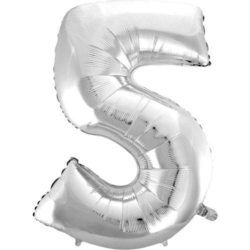 Balão Metalizado Numero 5 Prata 100cm