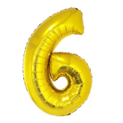 Balão Metalizado Número 6 Ouro 40cm com Vareta Funny Fashion