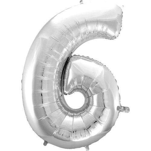 Balão Metalizado Numero 6 Prata 100 Cm.