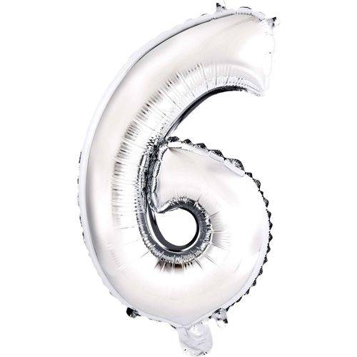 Balão Metalizado Numero 6 Prata 40cm