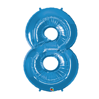 Balão Metalizado Número 8 Azul Safira 86cm Qualatex
