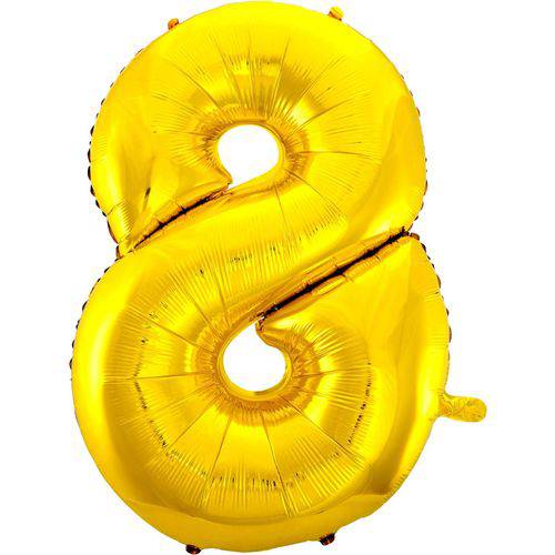 Balão Metalizado Numero 8 Ouro 100cm