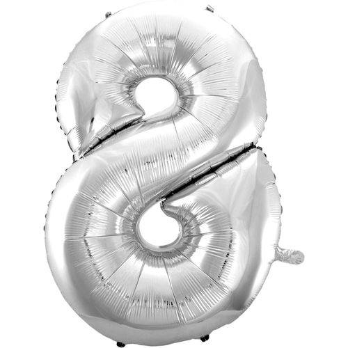 Balão Metalizado Numero 8 Prata 100 Cm.
