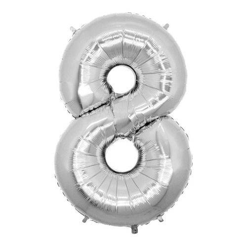 Balão Metalizado Número 8 Prata 40 Cm