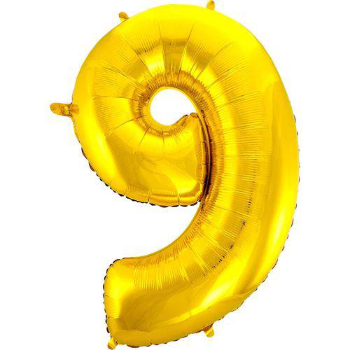 Balão Metalizado Numero 9 Ouro 100cm