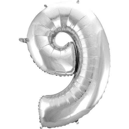Balão Metalizado Numero 9 Prata 100cm