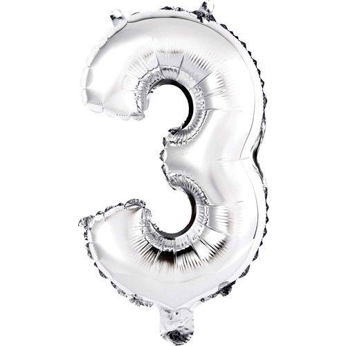 Balão Metalizado Numero 3 Prata 40cm