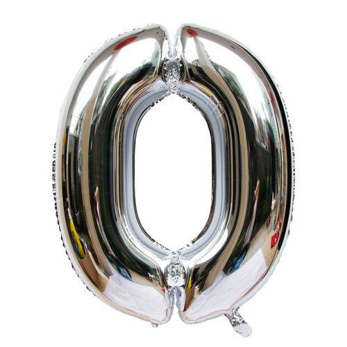 Balão Metalizado Prateado 110cm Número 0