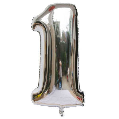 Balão Metalizado Prateado 110cm Número 1