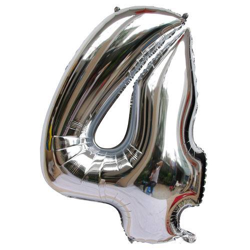 Balão Metalizado Prateado 110cm Número 4