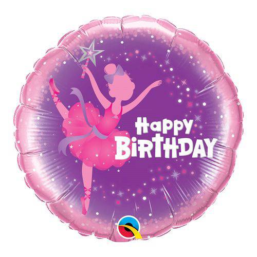 Balão Metalizado Redondo 18 Polegadas - Aniversário, Bailarina - Qualatex
