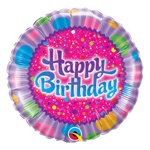 Balão Metalizado Redondo 18 Polegadas - Aniversário, Chocolate Granulado e Brilho - Qualatex