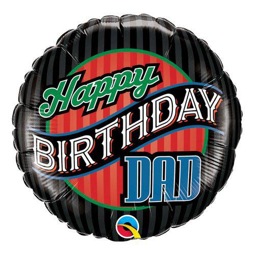 Balão Metalizado Redondo 18 Polegadas - Aniversário, Papai com Listras - Qualatex