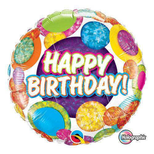 Balão Metalizado Redondo 18 Polegadas - Aniversário, Pontos Grandes e Brilho - Qualatex