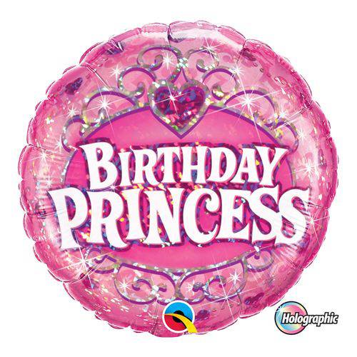 Balão Metalizado Redondo 18 Polegadas - Aniversário Princesa - Qualatex