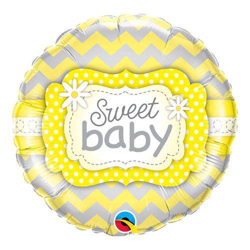 Balão Metalizado Redondo 18 Polegadas - Bebê Amado com Estampa Amarela - Qualatex