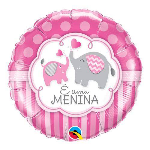 Balão Metalizado Redondo 18 Polegadas - é uma Menina, Elefantes - Qualatex